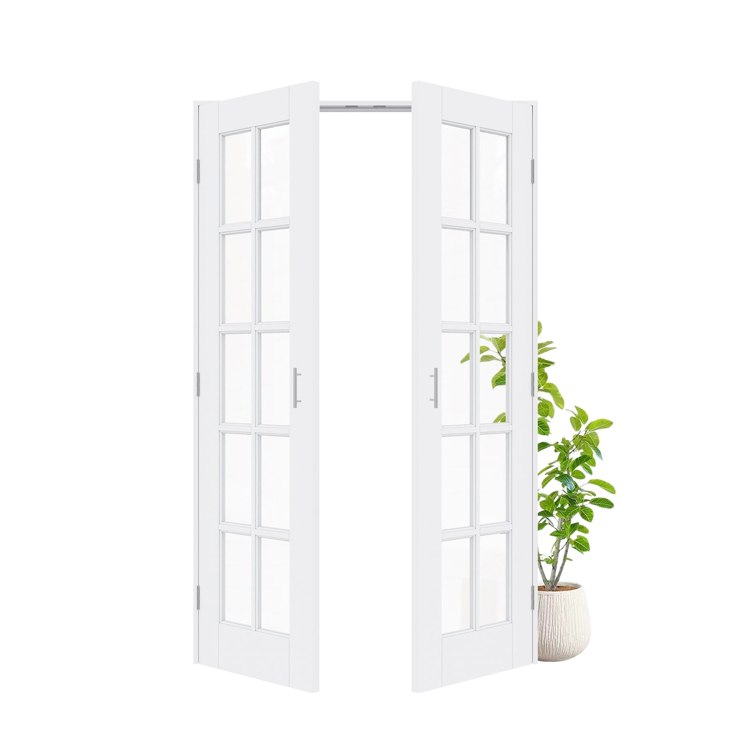 Jujubon 10-Lite Clear Glass White Solid Core Finished Glass French Door Panels with Silver Ball Catch, with Ready-to-Assemble Jamb