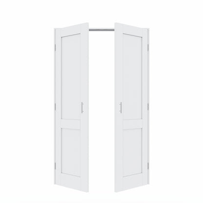 Jujubon 2-Lite Panel White Solid Core Finished Glass French Door Panels with Silver Ball Catch, with Ready-to-Assemble Jamb