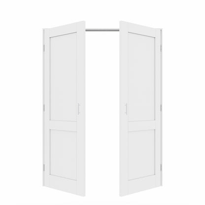 Jujubon 2-Lite Panel White Solid Core Finished Glass French Door Panels with Silver Ball Catch, with Ready-to-Assemble Jamb
