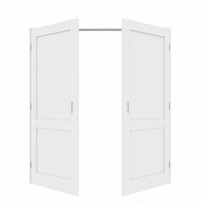 Jujubon 2-Lite Panel White Solid Core Finished Glass French Door Panels with Silver Ball Catch, with Ready-to-Assemble Jamb