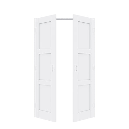 Jujubon 3-Lite Panel White Solid Core Finished Glass French Door Panels with Silver Ball Catch, with Ready-to-Assemble Jamb