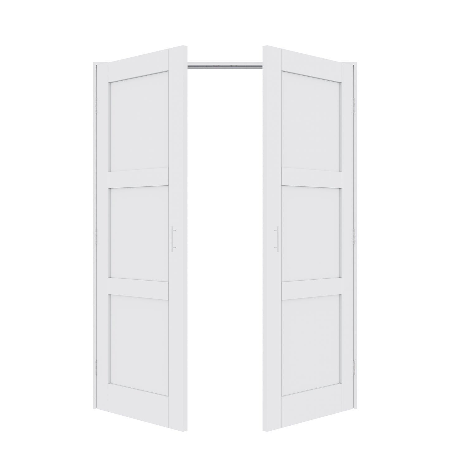 Jujubon 3-Lite Panel White Solid Core Finished Glass French Door Panels with Silver Ball Catch, with Ready-to-Assemble Jamb