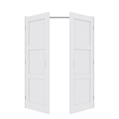 Jujubon 3-Lite Panel White Solid Core Finished Glass French Door Panels with Silver Ball Catch, with Ready-to-Assemble Jamb