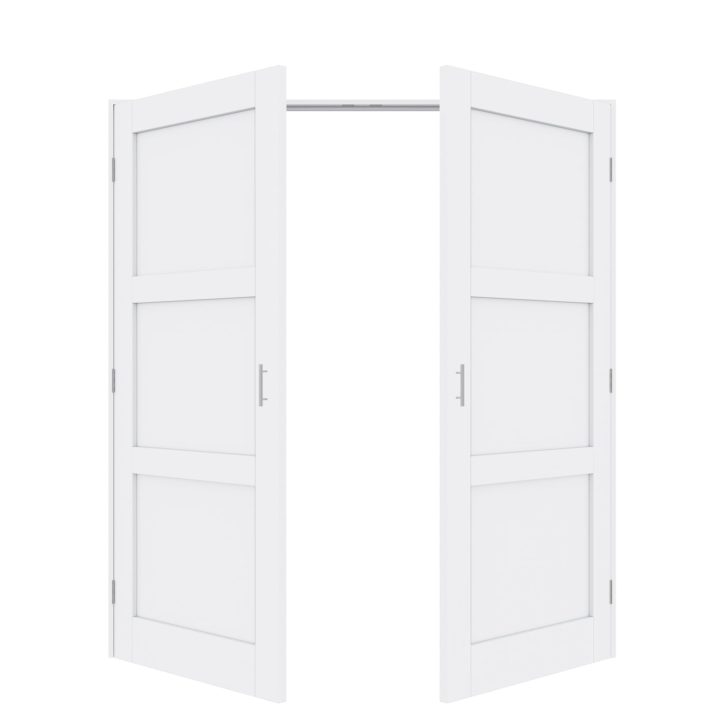 Jujubon 3-Lite Panel White Solid Core Finished Glass French Door Panels with Silver Ball Catch, with Ready-to-Assemble Jamb
