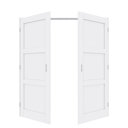 Jujubon 3-Lite Panel White Solid Core Finished Glass French Door Panels with Silver Ball Catch, with Ready-to-Assemble Jamb
