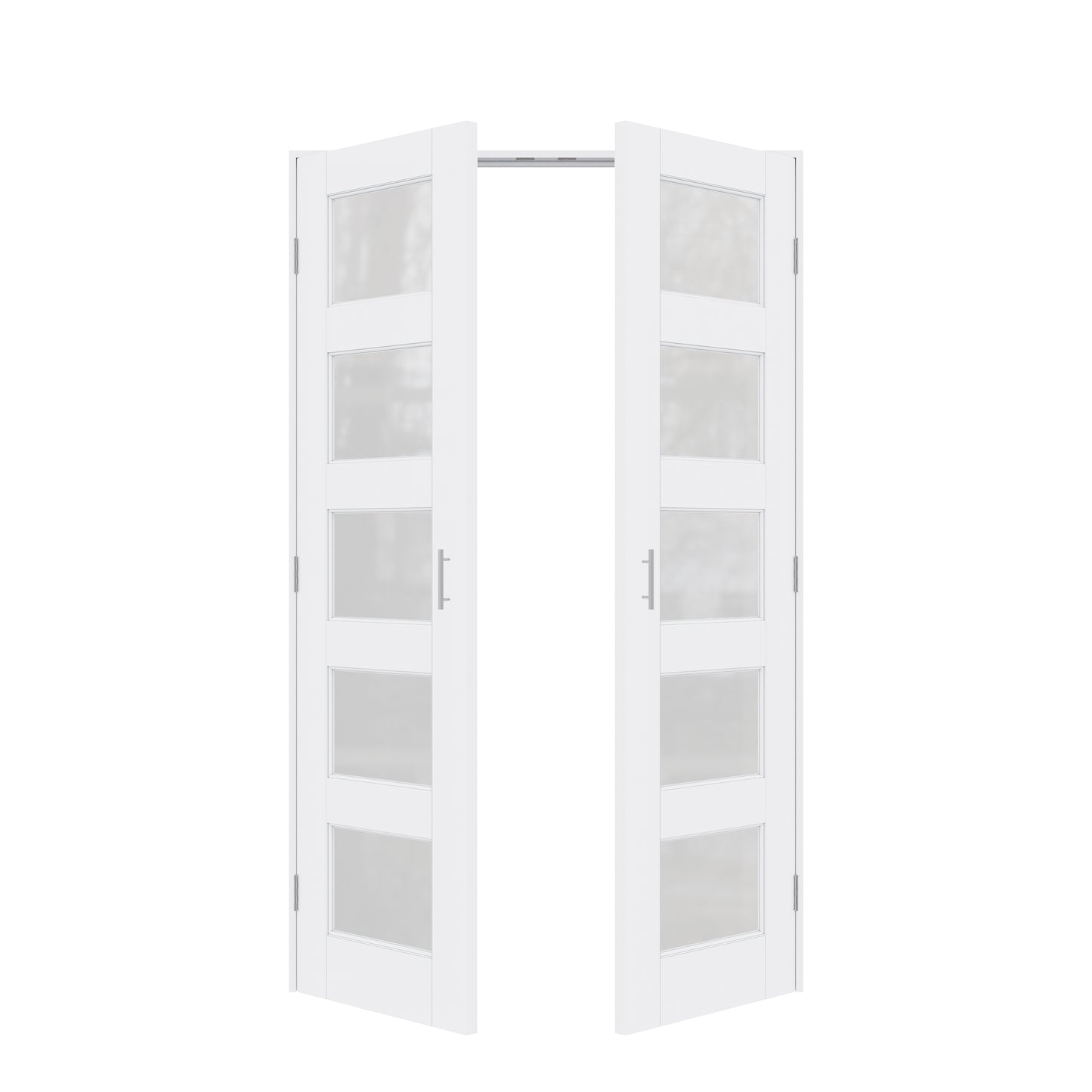 Jujubon 5-Lite Frosted Glass White Solid Core Finished Glass French Door Panels with Silver Ball Catch, with Ready-to-Assemble Jamb