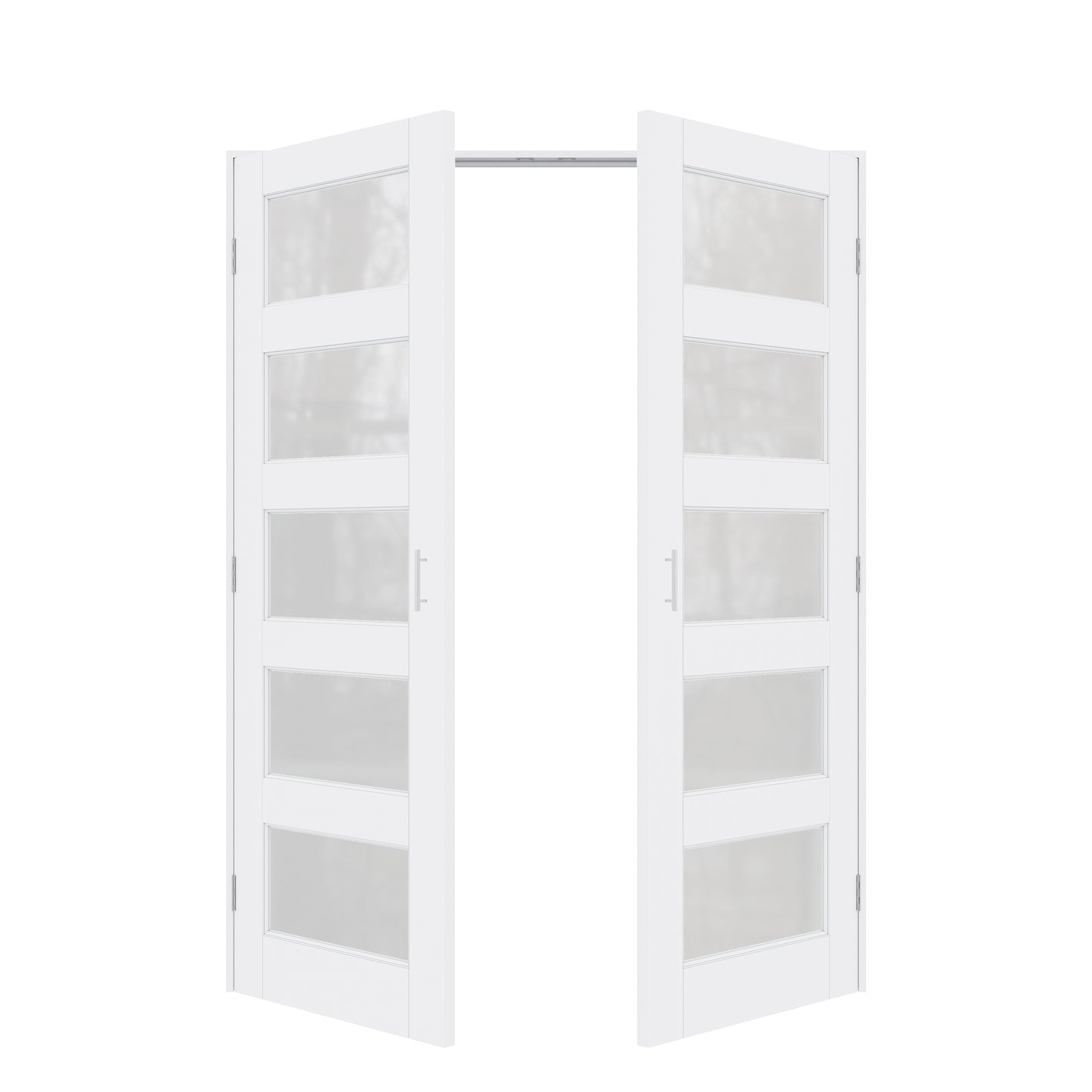 Jujubon 5-Lite Frosted Glass White Solid Core Finished Glass French Door Panels with Silver Ball Catch, with Ready-to-Assemble Jamb