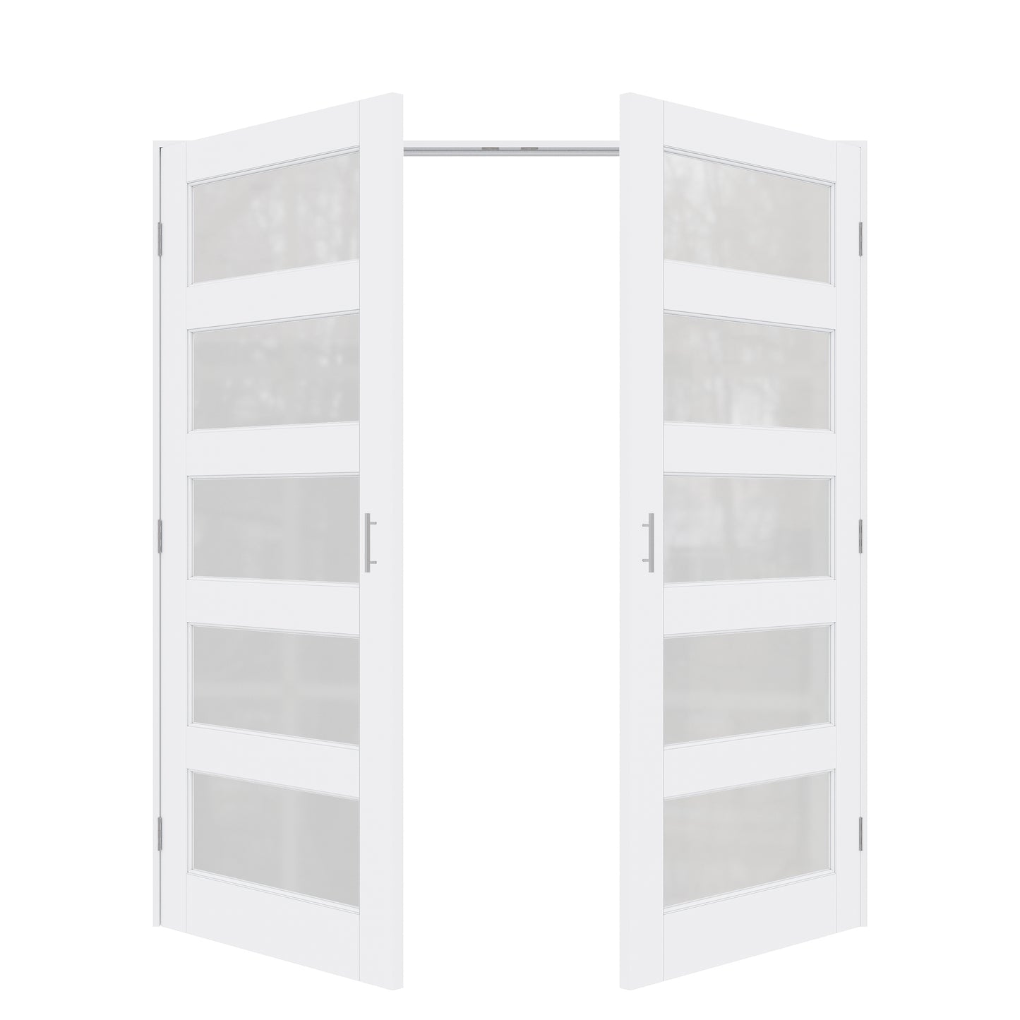 Jujubon 5-Lite Frosted Glass White Solid Core Finished Glass French Door Panels with Silver Ball Catch, with Ready-to-Assemble Jamb