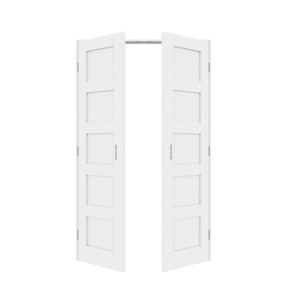 Jujubon 5-Lite Panel White Solid Core Finished Glass French Door Panels with Silver Ball Catch, with Ready-to-Assemble Jamb