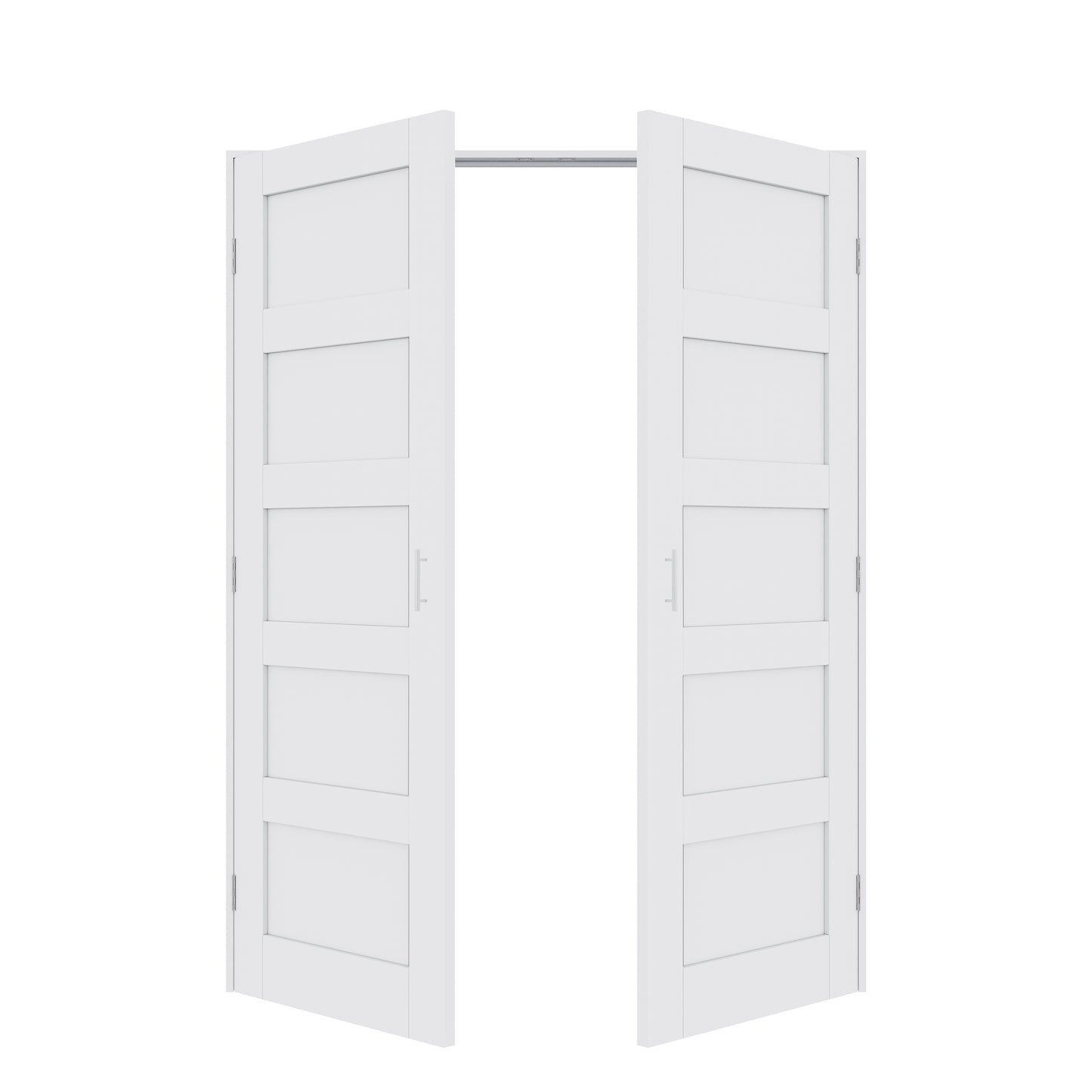 Jujubon 5-Lite Panel White Solid Core Finished Glass French Door Panels with Silver Ball Catch, with Ready-to-Assemble Jamb