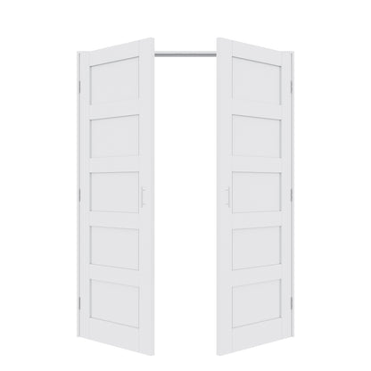 Jujubon 5-Lite Panel White Solid Core Finished Glass French Door Panels with Silver Ball Catch, with Ready-to-Assemble Jamb