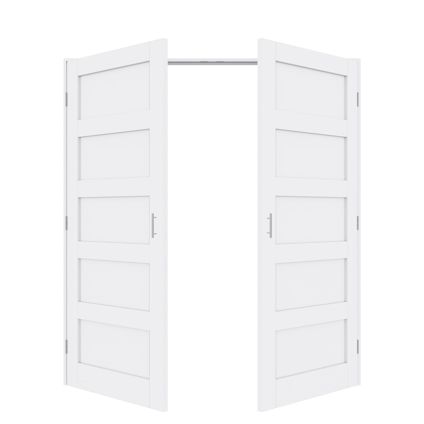 Jujubon 5-Lite Panel White Solid Core Finished Glass French Door Panels with Silver Ball Catch, with Ready-to-Assemble Jamb