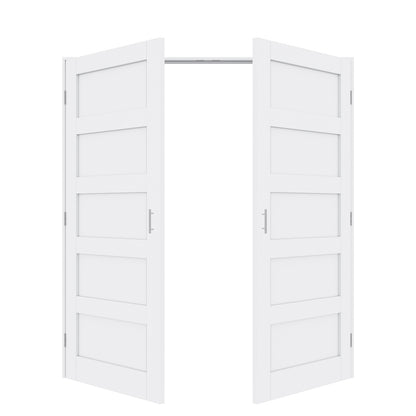 Jujubon 5-Lite Panel White Solid Core Finished Glass French Door Panels with Silver Ball Catch, with Ready-to-Assemble Jamb