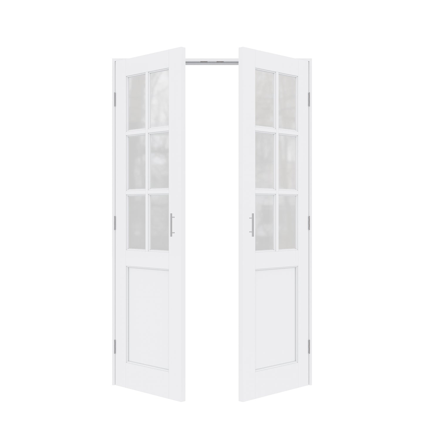 Jujubon 6-Lite Frosted Glass White Solid Core Finished Glass French Door Panels with Silver Ball Catch, with Ready-to-Assemble Jamb