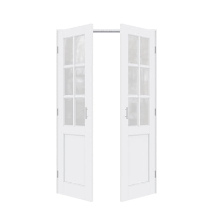 Jujubon 6-Lite Frosted Glass White Solid Core Finished Glass French Door Panels with Silver Ball Catch, with Ready-to-Assemble Jamb