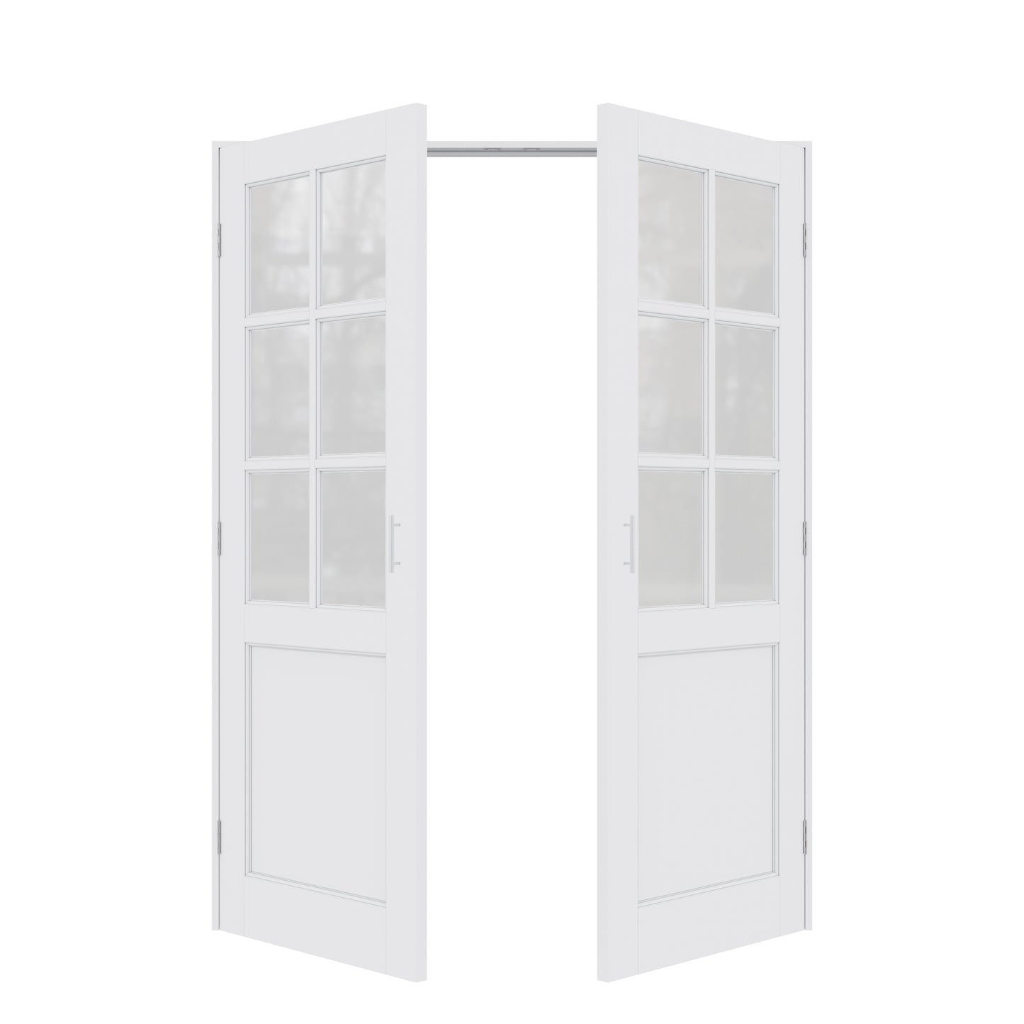 Jujubon 6-Lite Frosted Glass White Solid Core Finished Glass French Door Panels with Silver Ball Catch, with Ready-to-Assemble Jamb