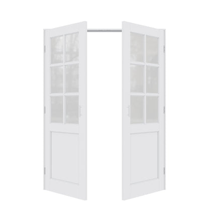 Jujubon 6-Lite Frosted Glass White Solid Core Finished Glass French Door Panels with Silver Ball Catch, with Ready-to-Assemble Jamb