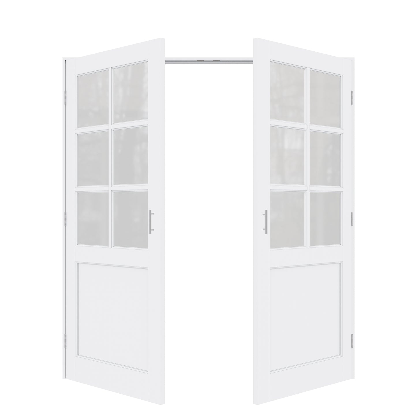 Jujubon 6-Lite Frosted Glass White Solid Core Finished Glass French Door Panels with Silver Ball Catch, with Ready-to-Assemble Jamb