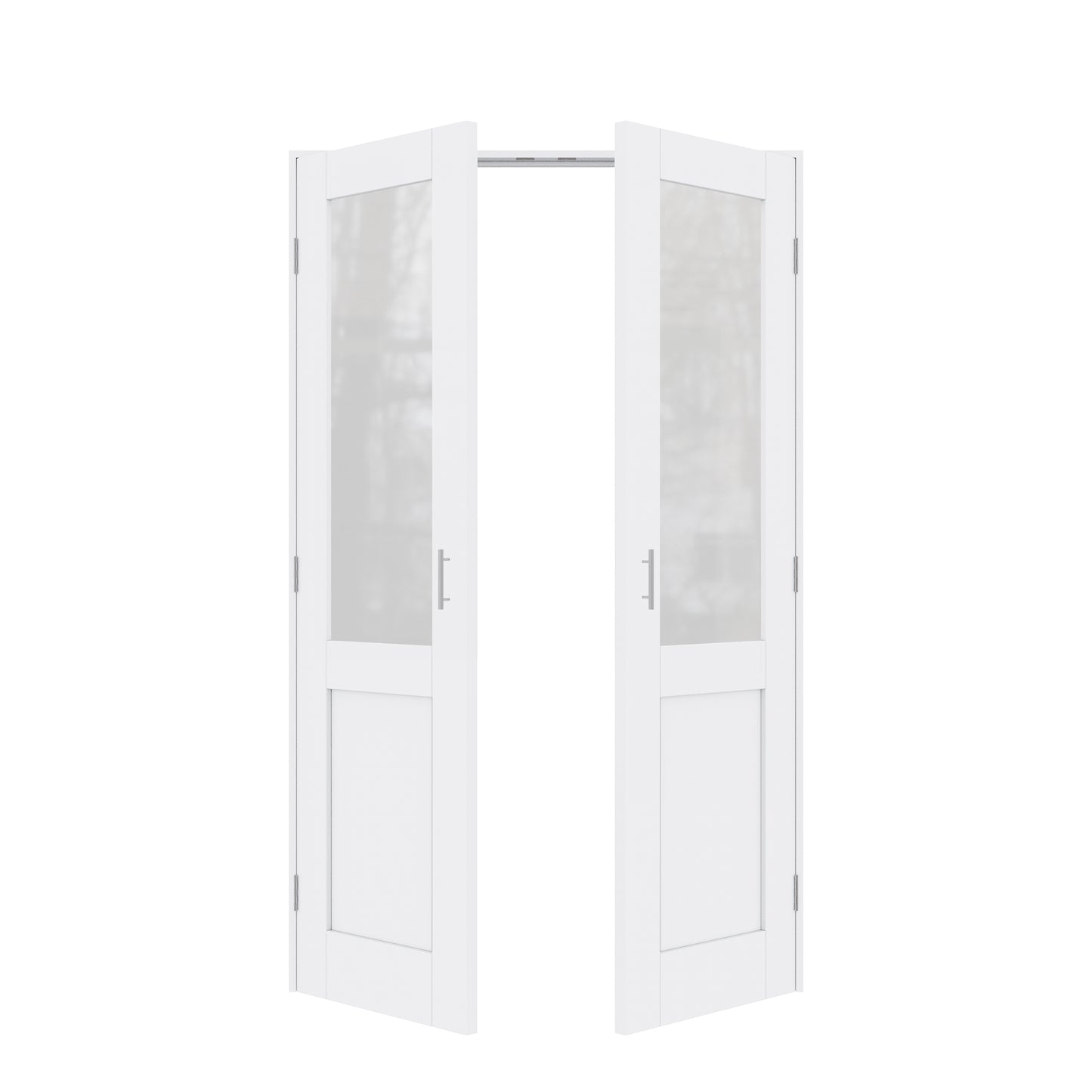 Jujubon Half-Lite Frosted Glass White Solid Core Finished Glass French Door Panels with Silver Ball Catch, with Ready-to-Assemble Jamb