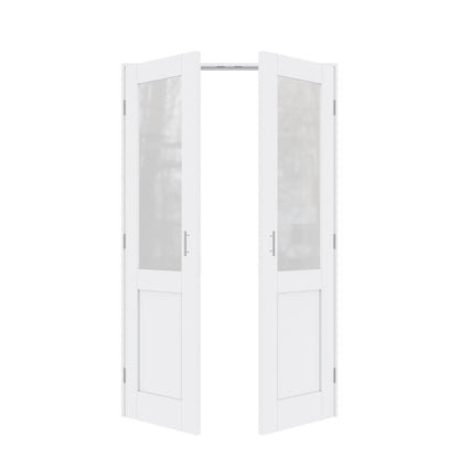 Jujubon Half-Lite Frosted Glass White Solid Core Finished Glass French Door Panels with Silver Ball Catch, with Ready-to-Assemble Jamb