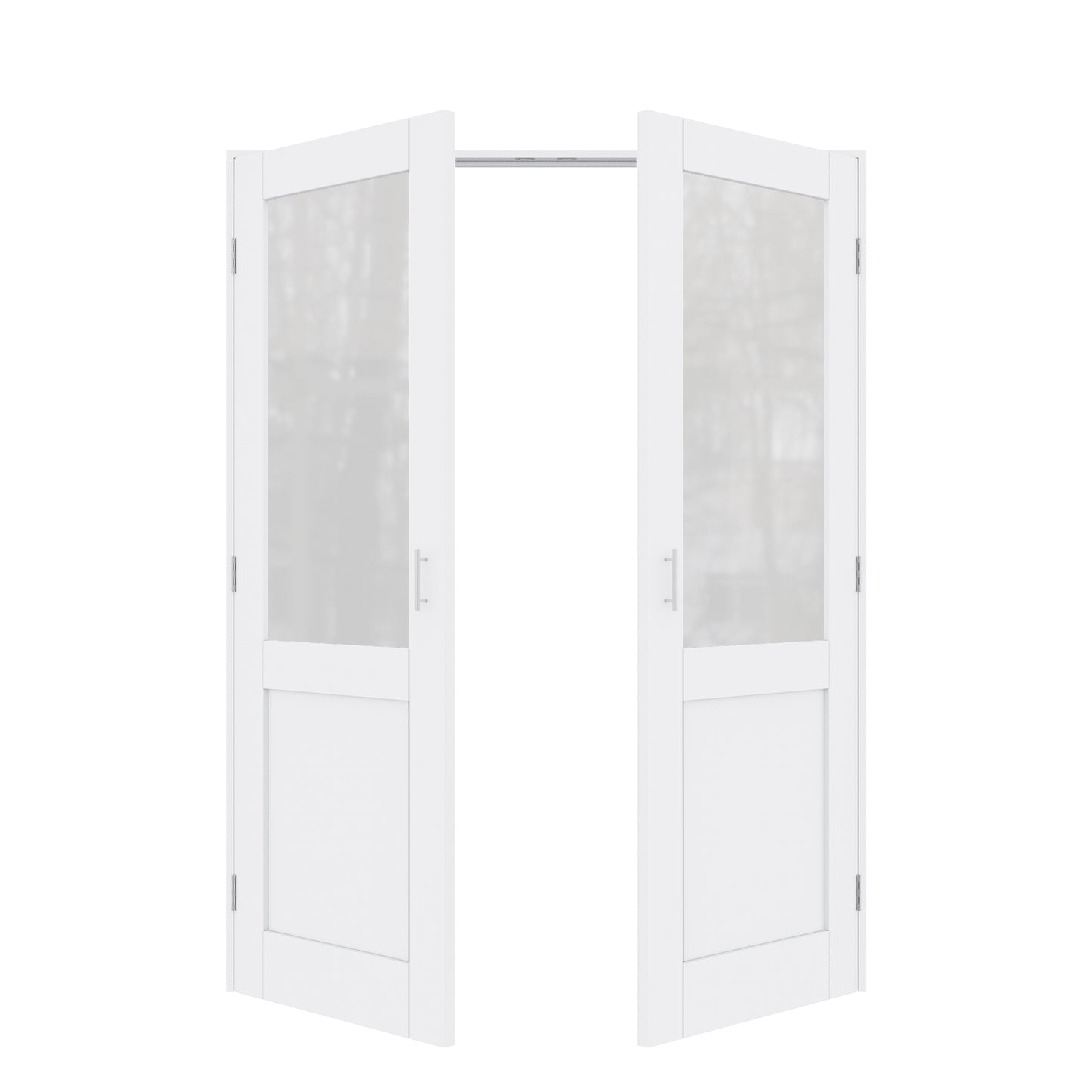 Jujubon Half-Lite Frosted Glass White Solid Core Finished Glass French Door Panels with Silver Ball Catch, with Ready-to-Assemble Jamb