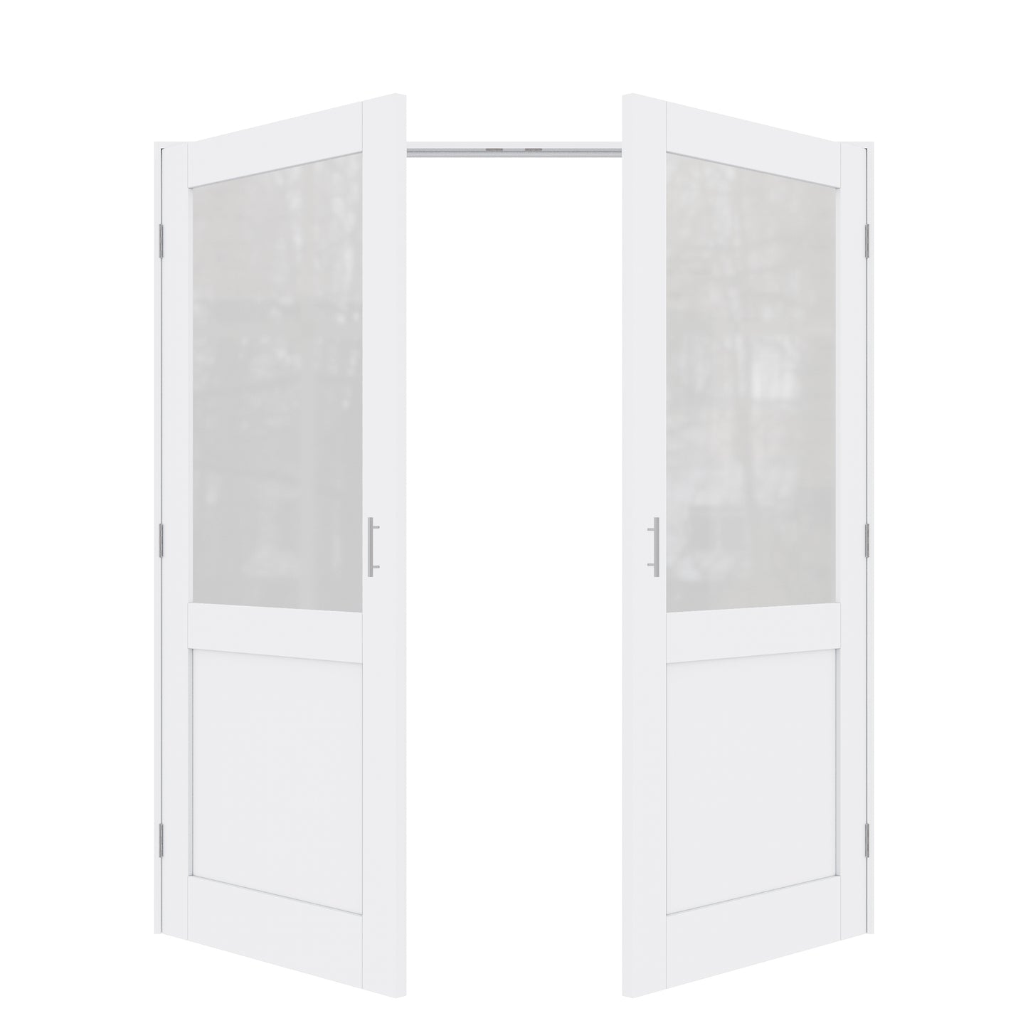 Jujubon Half-Lite Frosted Glass White Solid Core Finished Glass French Door Panels with Silver Ball Catch, with Ready-to-Assemble Jamb
