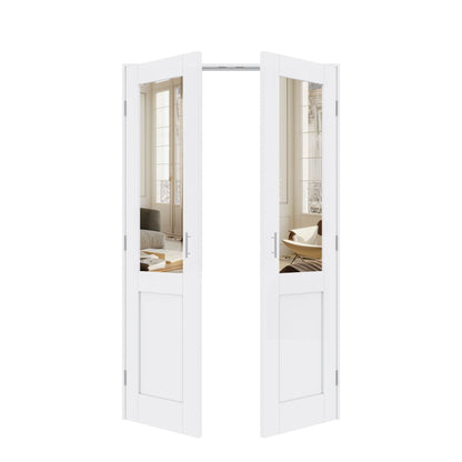 Jujubon Half-Lite Mirror White Solid Core Finished Glass French Door Panels with Silver Ball Catch, with Ready-to-Assemble Jamb