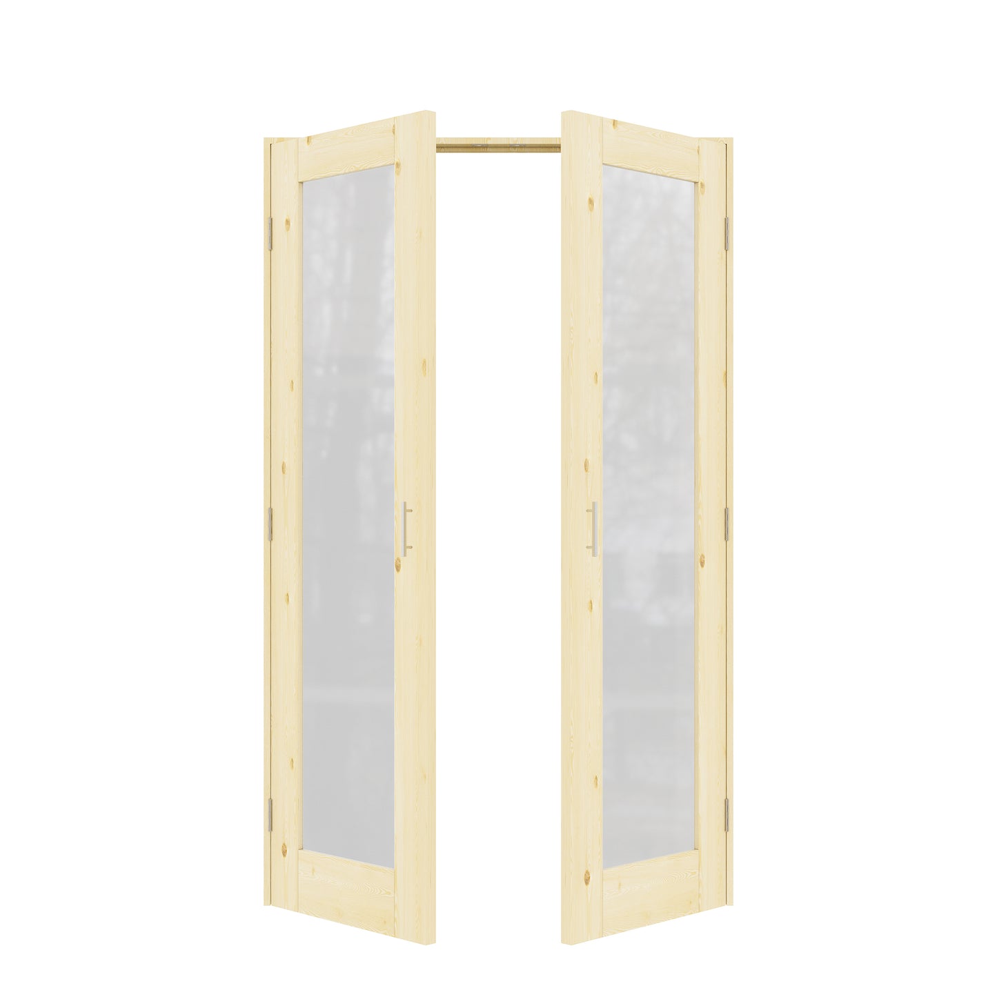 Jujubon 1-Lite Frosted Glass Pine Wood Solid Core Finished Glass French Door Panels with Silver Ball Catch, with Ready-to-Assemble Jamb