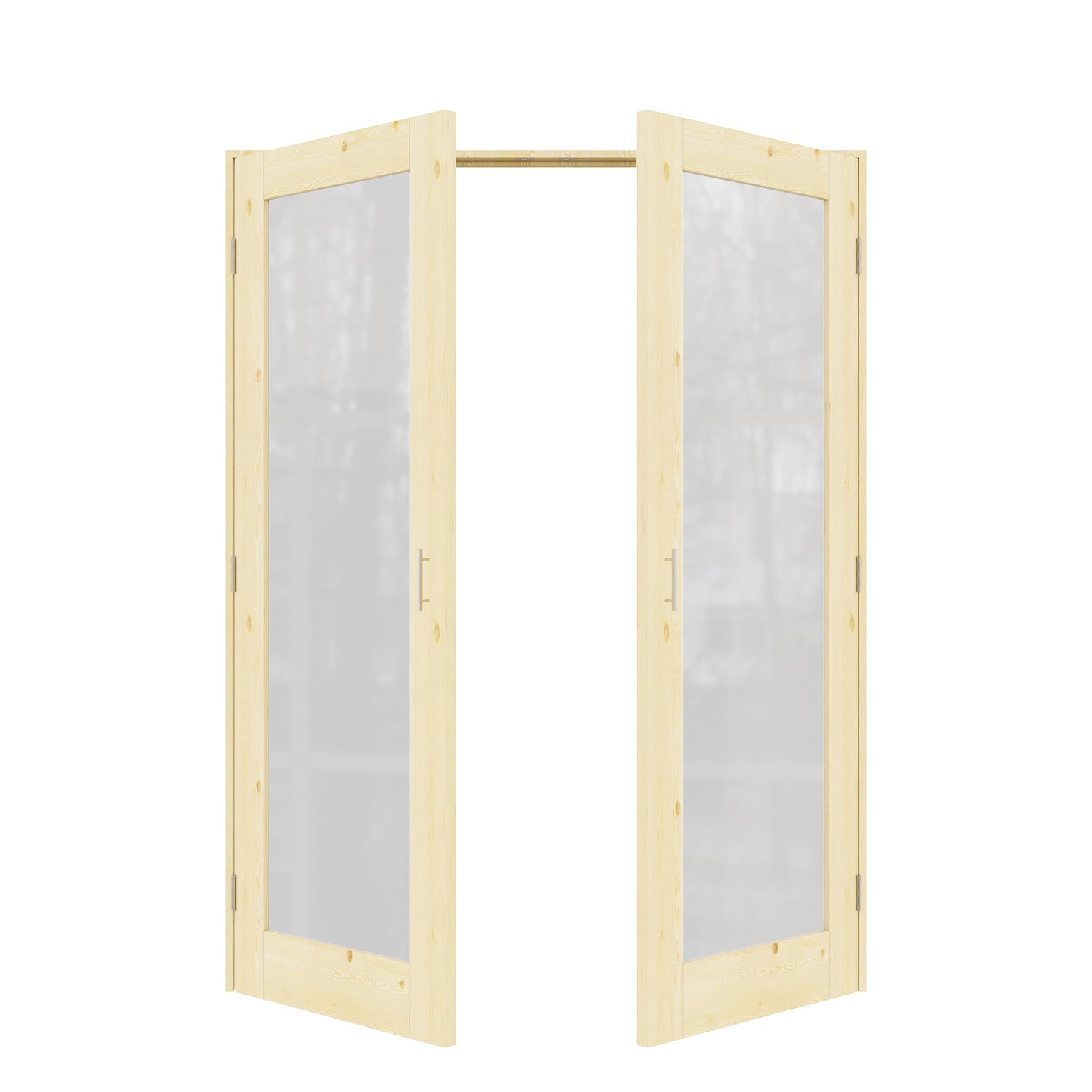 Jujubon 1-Lite Frosted Glass Pine Wood Solid Core Finished Glass French Door Panels with Silver Ball Catch, with Ready-to-Assemble Jamb