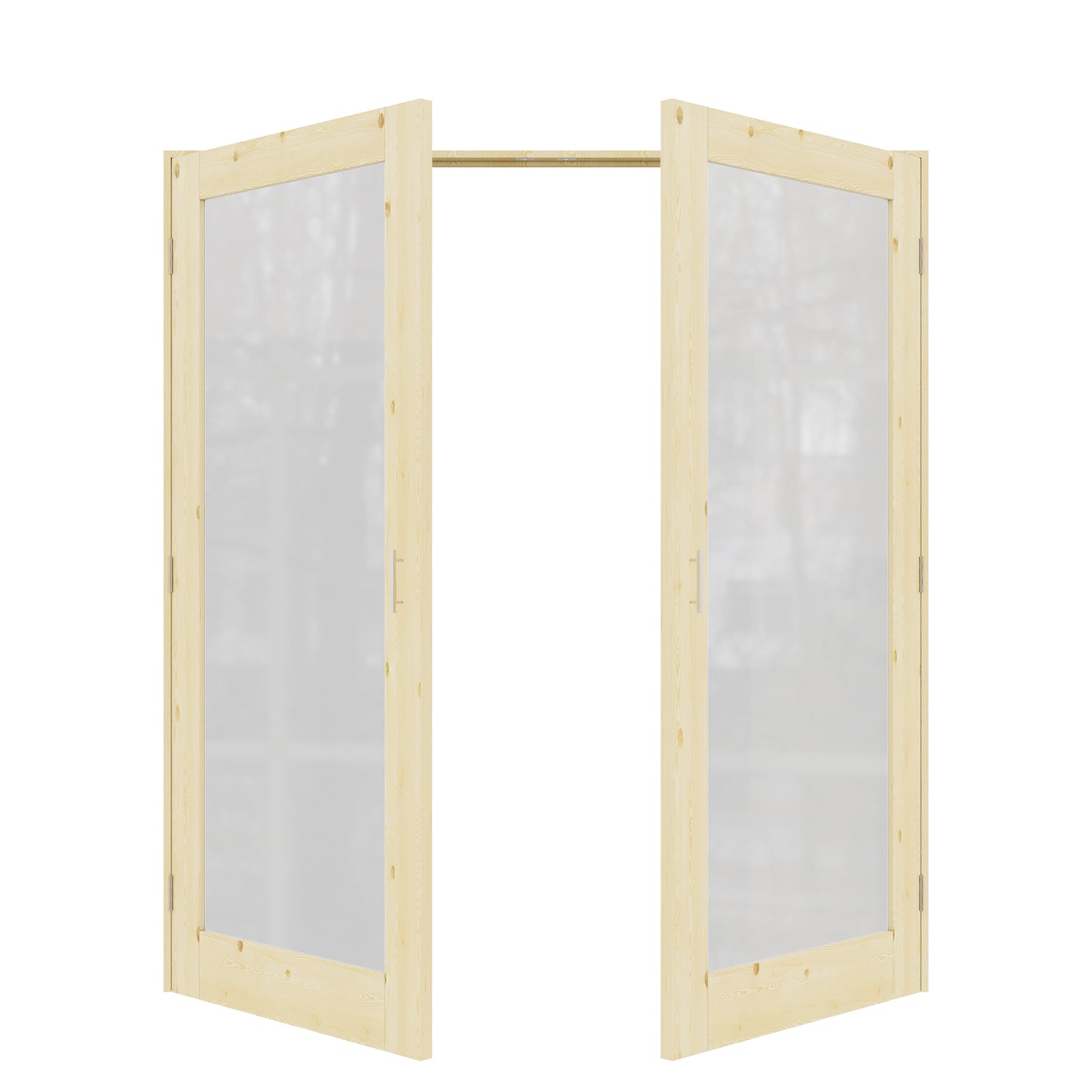 Jujubon 1-Lite Frosted Glass Pine Wood Solid Core Finished Glass French Door Panels with Silver Ball Catch, with Ready-to-Assemble Jamb