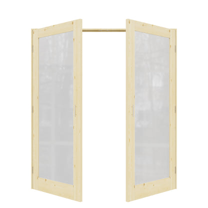 Jujubon 1-Lite Frosted Glass Pine Wood Solid Core Finished Glass French Door Panels with Silver Ball Catch, with Ready-to-Assemble Jamb
