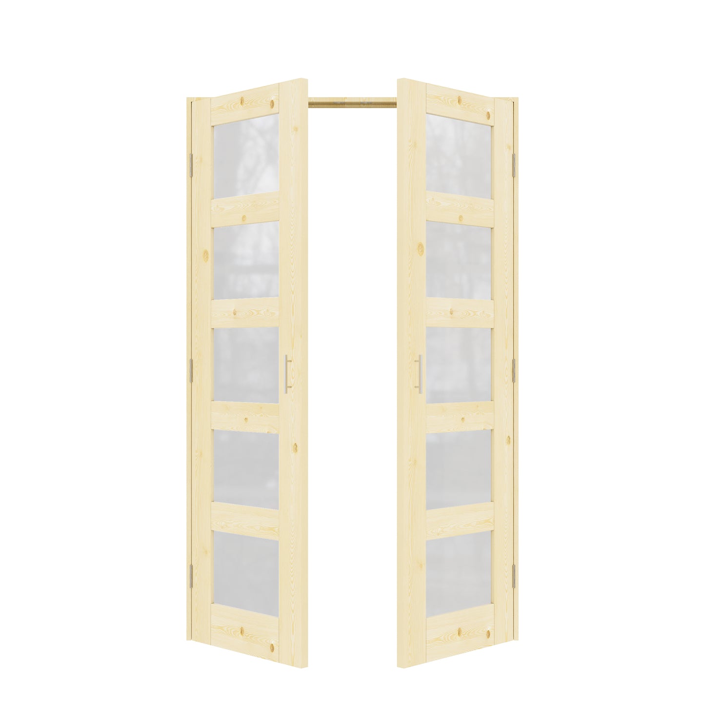 Jujubon 5-Lite Frosted Glass Pine Wood Solid Core Finished Glass French Door Panels with Silver Ball Catch, with Ready-to-Assemble Jamb