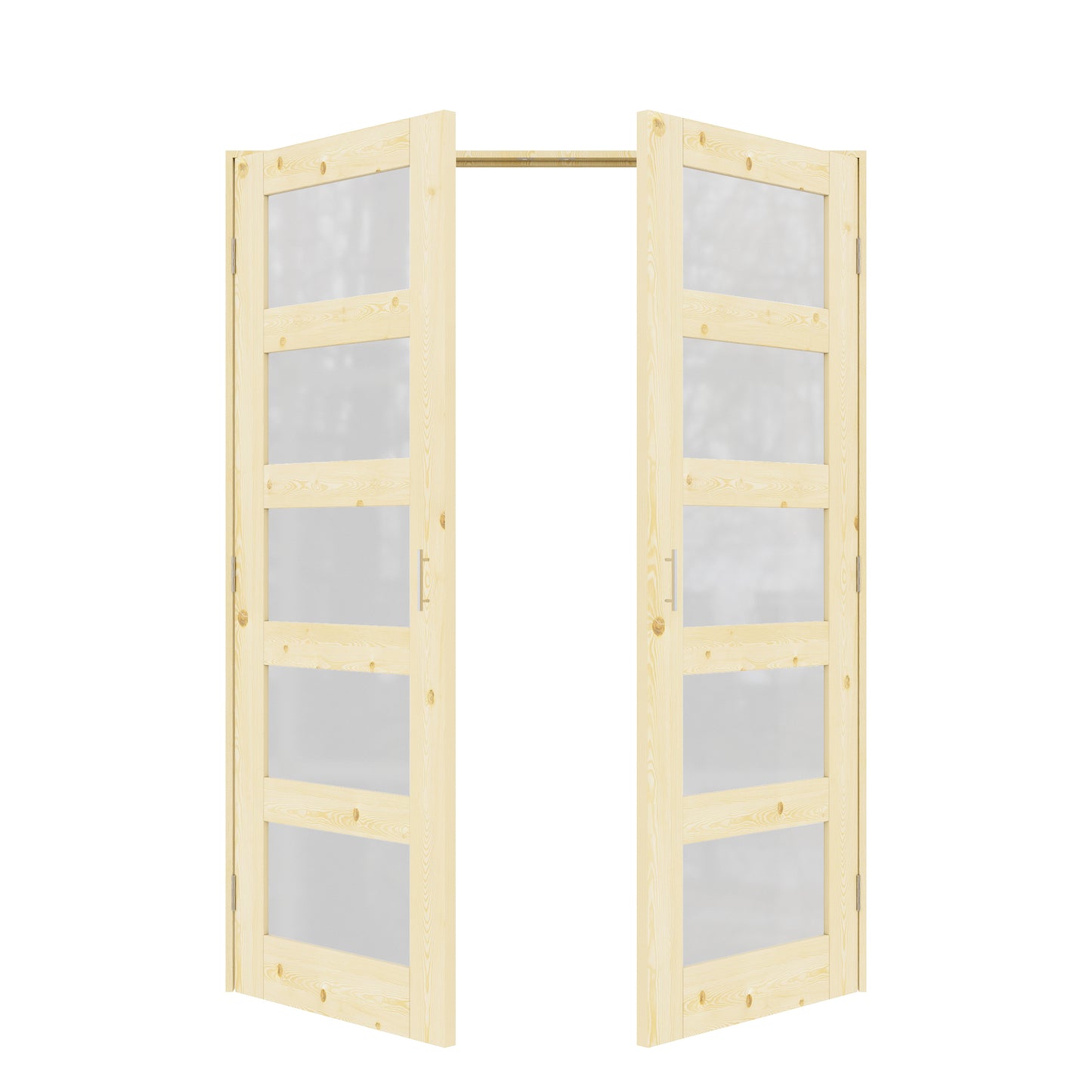 Jujubon 5-Lite Frosted Glass Pine Wood Solid Core Finished Glass French Door Panels with Silver Ball Catch, with Ready-to-Assemble Jamb