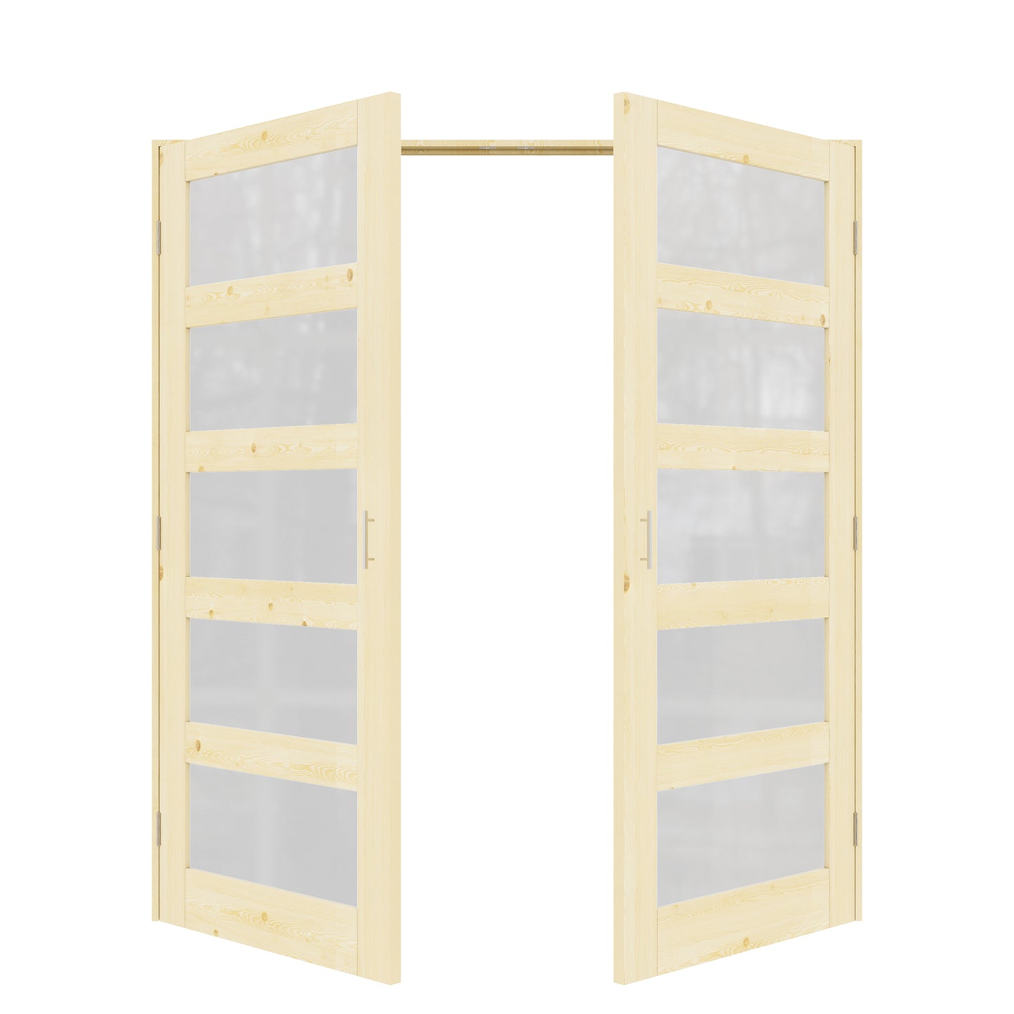 Jujubon 5-Lite Frosted Glass Pine Wood Solid Core Finished Glass French Door Panels with Silver Ball Catch, with Ready-to-Assemble Jamb