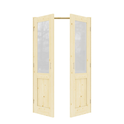 Jujubon Half-Lite Frosted Glass Pine Wood Solid Core Finished Glass French Door Panels with Silver Ball Catch, with Ready-to-Assemble Jamb