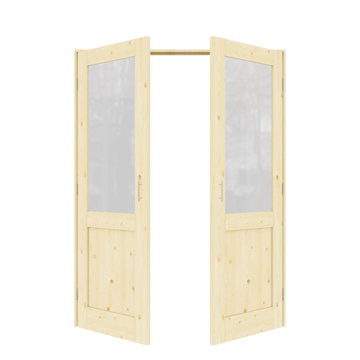 Jujubon Half-Lite Frosted Glass Pine Wood Solid Core Finished Glass French Door Panels with Silver Ball Catch, with Ready-to-Assemble Jamb