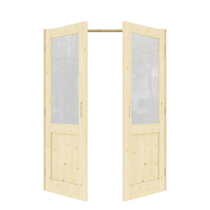 Jujubon Half-Lite Frosted Glass Pine Wood Solid Core Finished Glass French Door Panels with Silver Ball Catch, with Ready-to-Assemble Jamb