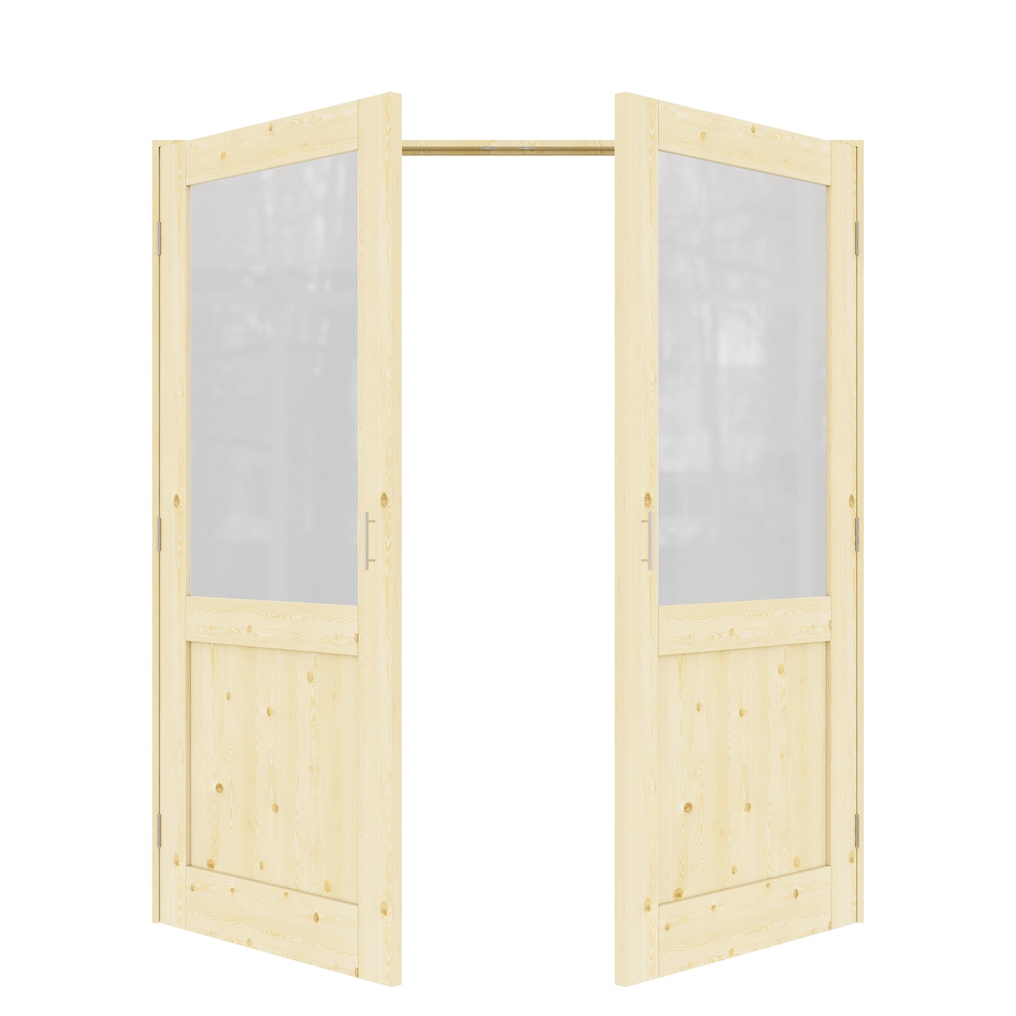 Jujubon Half-Lite Frosted Glass Pine Wood Solid Core Finished Glass French Door Panels with Silver Ball Catch, with Ready-to-Assemble Jamb