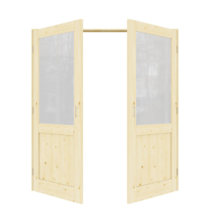 Jujubon Half-Lite Frosted Glass Pine Wood Solid Core Finished Glass French Door Panels with Silver Ball Catch, with Ready-to-Assemble Jamb