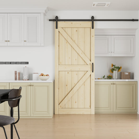 Barn Doors and Hardware Track Kit Included Handle, Unfinished, K-Design,Heavy Solid Anti-Scratch Solid Pine Wood, Wood Sliding Barn Door, Simple DIY Assembly, Easy to Install