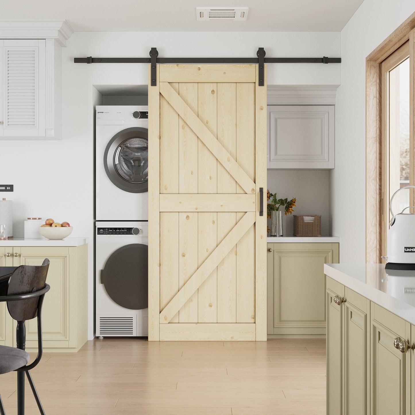 Barn Doors and Hardware Track Kit Included Handle, Unfinished, K-Design,Heavy Solid Anti-Scratch Solid Pine Wood, Wood Sliding Barn Door, Simple DIY Assembly, Easy to Install