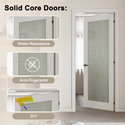Glass Barn Doors and Hardware Included, Pre-Drilled Easy Assembly, White Sliding Barn Door with Heavy Duty 1/6 Inch Tempered Frosted Glass for Interior