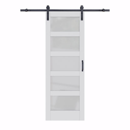 Glass Barn Doors and Hardware Included, Pre-Drilled Easy Assembly, White Sliding Barn Door with Heavy Duty 1/6 Inch Tempered Frosted Glass for Interior
