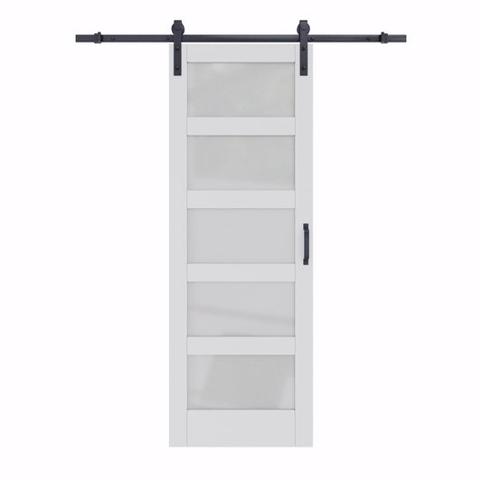 Glass Barn Doors and Hardware Included, Pre-Drilled Easy Assembly, White Sliding Barn Door with Heavy Duty 1/6 Inch Tempered Frosted Glass for Interior