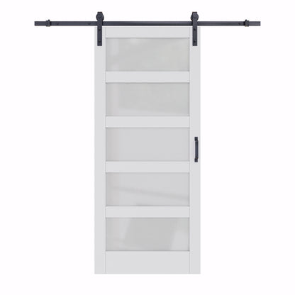 Glass Barn Doors and Hardware Included, Pre-Drilled Easy Assembly, White Sliding Barn Door with Heavy Duty 1/6 Inch Tempered Frosted Glass for Interior