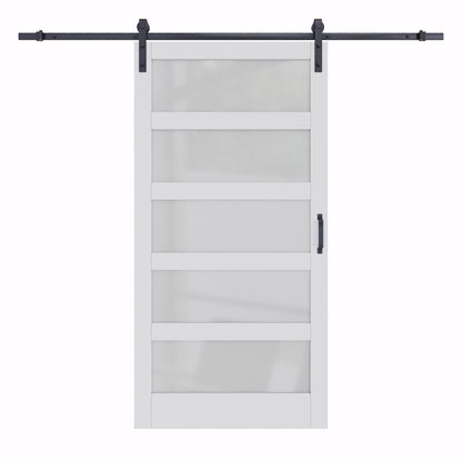 Glass Barn Doors and Hardware Included, Pre-Drilled Easy Assembly, White Sliding Barn Door with Heavy Duty 1/6 Inch Tempered Frosted Glass for Interior