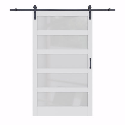 Glass Barn Doors and Hardware Included, Pre-Drilled Easy Assembly, White Sliding Barn Door with Heavy Duty 1/6 Inch Tempered Frosted Glass for Interior