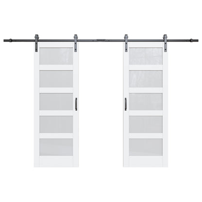 Glass Barn Doors and Hardware Included, Pre-Drilled Easy Assembly, White Sliding Barn Door with Heavy Duty 1/6 Inch Tempered Frosted Glass for Interior
