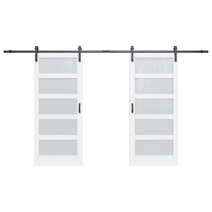 Glass Barn Doors and Hardware Included, Pre-Drilled Easy Assembly, White Sliding Barn Door with Heavy Duty 1/6 Inch Tempered Frosted Glass for Interior