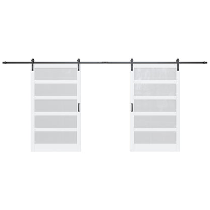 Glass Barn Doors and Hardware Included, Pre-Drilled Easy Assembly, White Sliding Barn Door with Heavy Duty 1/6 Inch Tempered Frosted Glass for Interior